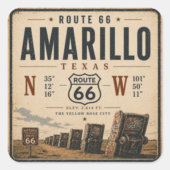 Vintage Amarillo Route 66 Souvenir Square Sticker (Front)