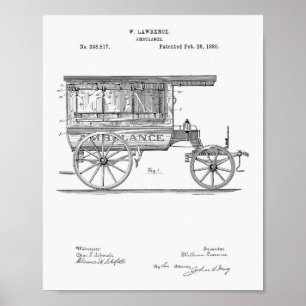 Vintage Ambulance 1889 Patent Art White Paper Poster