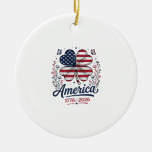 Vintage America 1776 2026 Patriotic Clover Shirt_1 Ceramic Tree Decoration