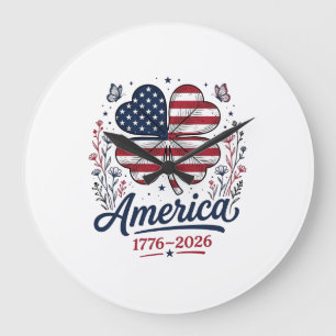 Vintage America 1776 2026 Patriotic Clover Shirt_1 Large Clock