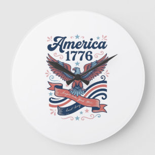 Vintage America 1776 Eagle Patriotic Shirt Design_ Large Clock