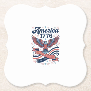Vintage America 1776 Eagle Patriotic Shirt Design_ Paper Coaster