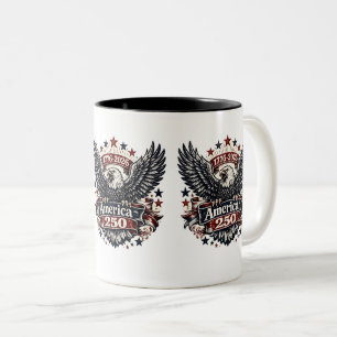 Vintage America 250 Bald Eagle 1776-2026 Patriotic Two-Tone Coffee Mug