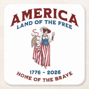 Vintage America 250th Anniversary 1776-2026 Square Paper Coaster