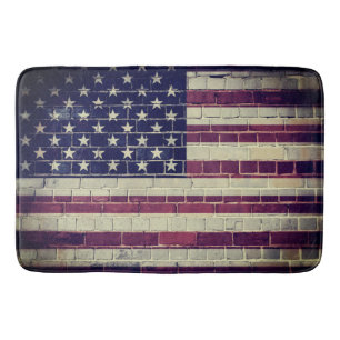 Vintage America flag on a brick wall Bath Mat