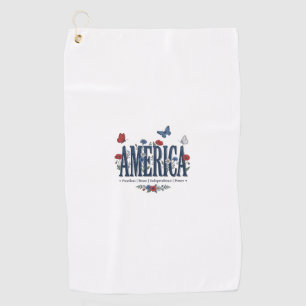 Vintage America Floral Butterfly Patriotic Shirt_1 Golf Towel