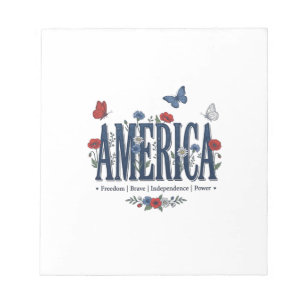 Vintage America Floral Butterfly Patriotic Shirt_1 Notepad