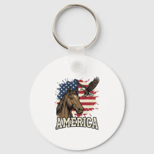Vintage America Horse Eagle Patriotic Vector Desig Key Ring