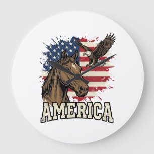 Vintage America Horse Eagle Patriotic Vector Desig Large Clock