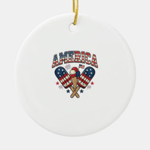 Vintage America Ice Cream Patriotic Shirt Design_1 Ceramic Tree Decoration