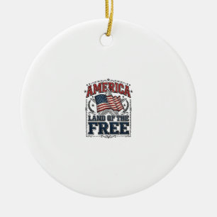 Vintage America Land Of The Free Patriotic Shirt ( Ceramic Tree Decoration