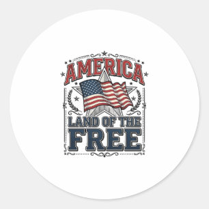 Vintage America Land Of The Free Patriotic Shirt ( Classic Round Sticker