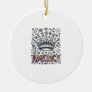 Vintage America Liberty Crown Patriotic Shirt Desi Ceramic Tree Decoration
