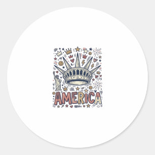 Vintage America Liberty Crown Patriotic Shirt Desi Classic Round Sticker
