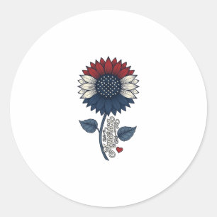 Vintage America Sunflower Patriotic Shirt Design ( Classic Round Sticker