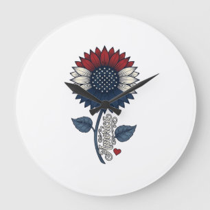 Vintage America Sunflower Patriotic Shirt Design ( Large Clock