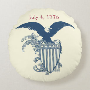 Vintage American Bald Eagle Stars Stripes Shield Round Cushion