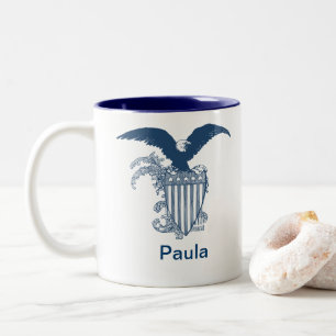 Vintage American Bald Eagle Stars Stripes Shield Two-Tone Coffee Mug