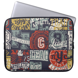Vintage American college sporting badges patchwork Laptop Sleeve