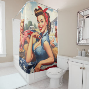 Vintage American Country Girl Shower Curtain