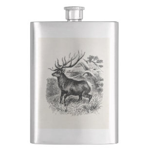 Vintage American Elk Personalised Old Illustration Hip Flask