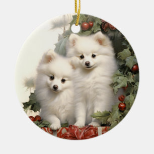 Vintage American Eskimo Dog Ceramic Tree Decoration