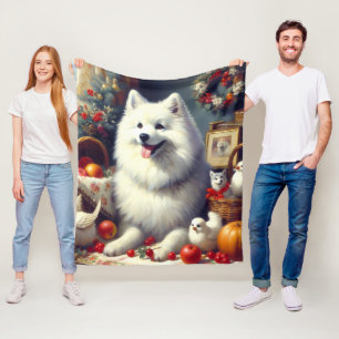 Vintage American Eskimo Painting Fleece Blanket