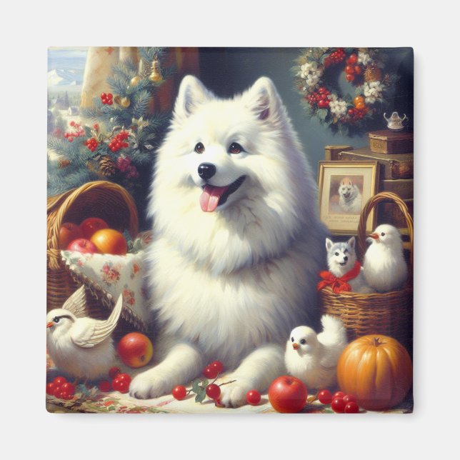 Vintage American Eskimo Painting Magnet (Front)