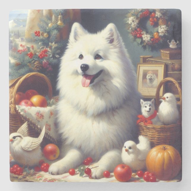 Vintage American Eskimo Painting Stone Coaster (Front)
