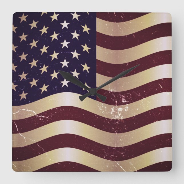 Vintage American Flag 2 Square Wall Clock (Front)