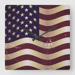 Vintage American Flag 2 Square Wall Clock