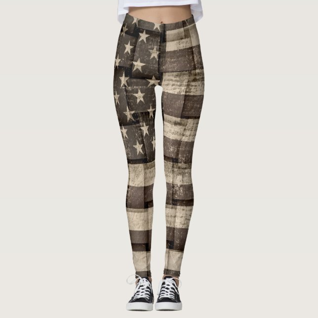 Vintage American Flag #4 Leggings (Front)