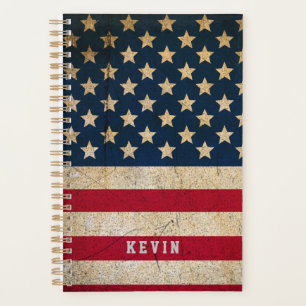 Vintage American Flag Add Name Personalised Planner
