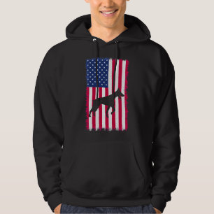 Vintage American Flag Amp Doberman Dog Silhouette Hoodie