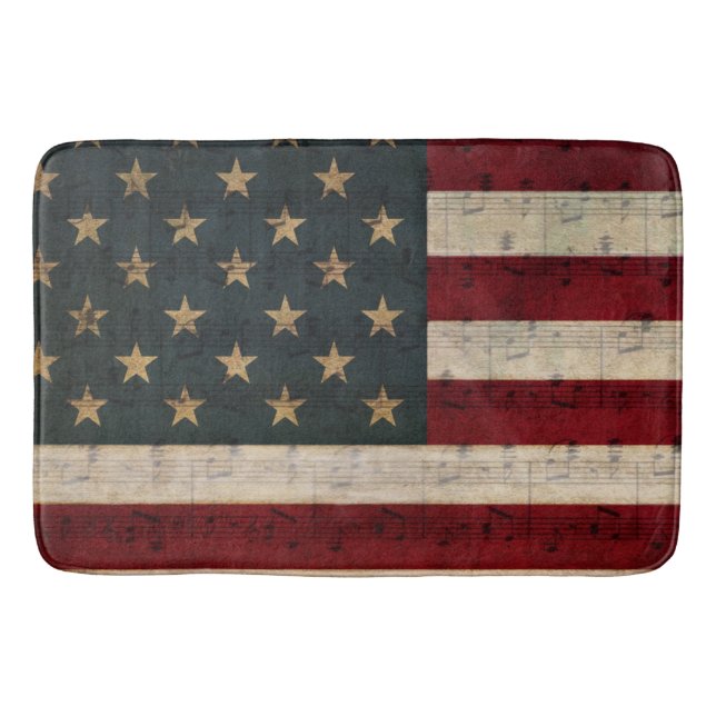 Vintage American Flag and Sheet Music Bath Mat (Front)