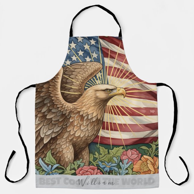 Vintage American Flag Apron, Eagle, Chefs Kitchen Apron (Front)
