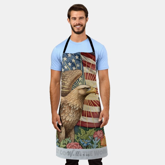 Vintage American Flag Apron, Eagle, Chefs Kitchen Apron (Worn)