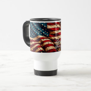 Vintage American Flag Art for 4th of July Travel Mug