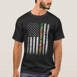 Vintage American Flag Autism Awareness Puzzle Supp T-Shirt