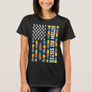 Vintage American Flag Autism Big Sister Autism Awa T-Shirt