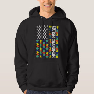 Vintage American Flag Autism Grandmom Autism Aware Hoodie