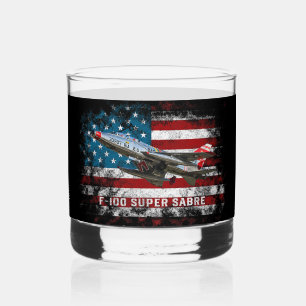 Vintage American Flag Aviation Art Whiskey Glass