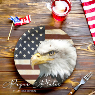 Vintage American Flag, Bald Eagle, Family Reunion Paper Plate
