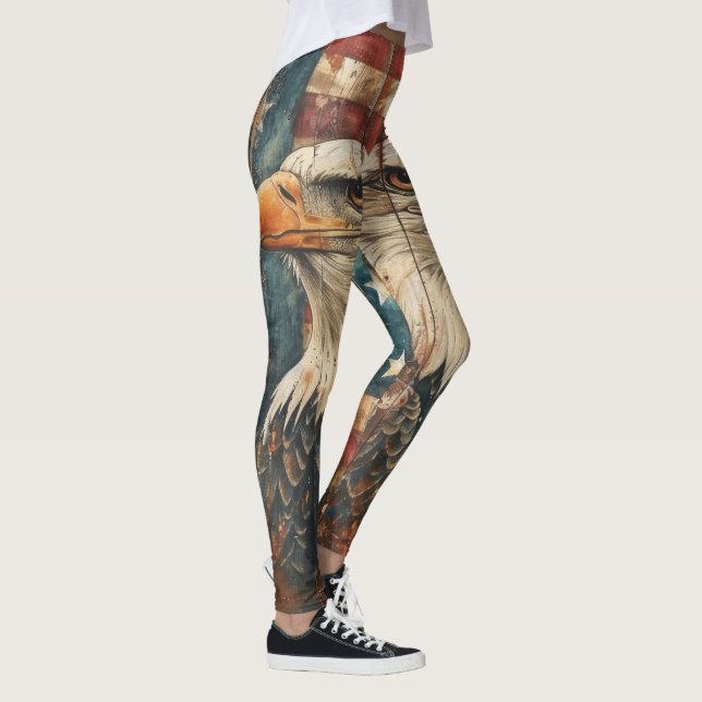 Vintage American Flag Bald Eagle Leggings - USA (Right)