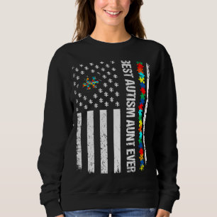 Vintage American Flag Best Autism Aunt Ever Autism Sweatshirt