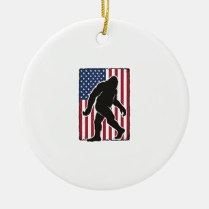 Vintage American Flag Bigfoot Silhouette Vector De Ceramic Tree Decoration