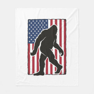 Vintage American Flag Bigfoot Silhouette Vector De Fleece Blanket