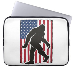 Vintage American Flag Bigfoot Silhouette Vector De Laptop Sleeve