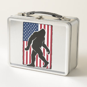 Vintage American Flag Bigfoot Silhouette Vector De Metal Lunch Box