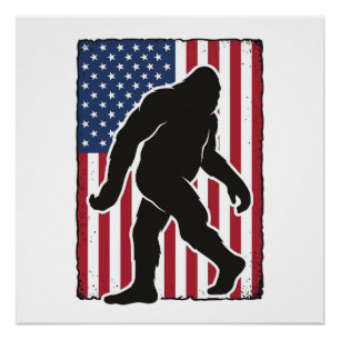 Vintage American Flag Bigfoot Silhouette Vector De Poster